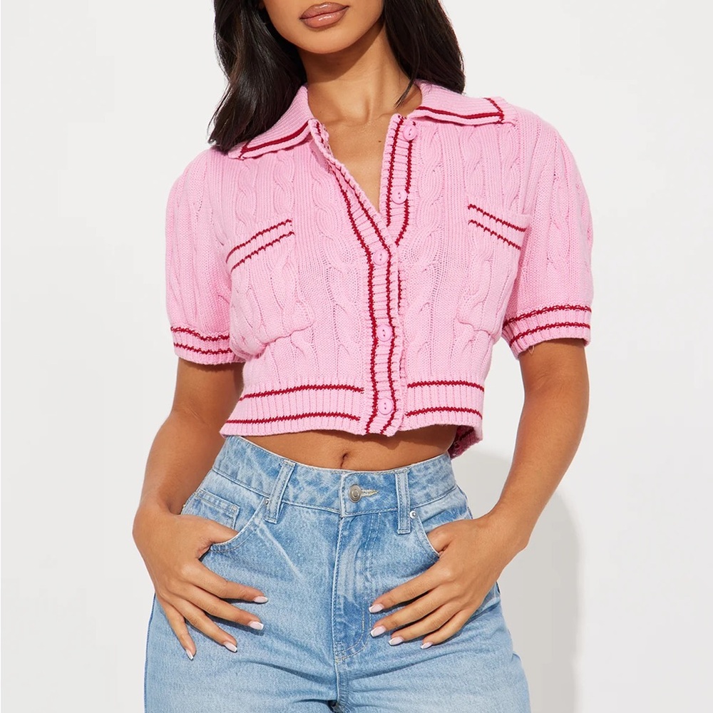 Kelia Pink Cable Knit Cropped Cardigan 💗 size Medium